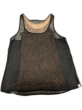 Set Of 2 Tank Tops Sz M Volcom Black Sheer & A New Day Leopard Print Layering